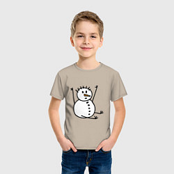 Футболка хлопковая детская Снеговик в дудл-стиле, цвет: миндальный — фото 2