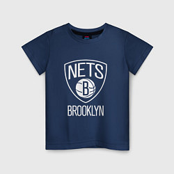 Футболка хлопковая детская Бруклин Нетс логотип, цвет: тёмно-синий