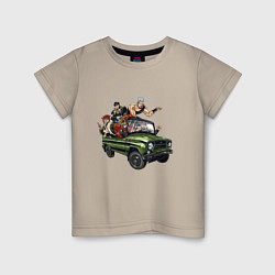 Детская футболка Персонажи жожо едут на уазике джо джо