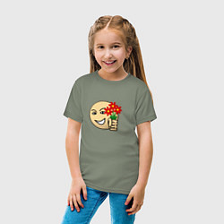 Футболка хлопковая детская Стикер с цветами, цвет: авокадо — фото 2