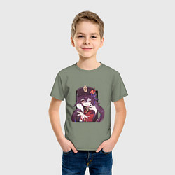 Футболка хлопковая детская Шалость Ху Тао, цвет: авокадо — фото 2