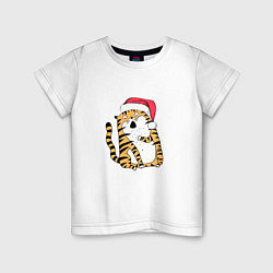 Футболка хлопковая детская Удивленный новогодний тигр, цвет: белый