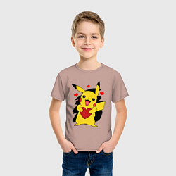Футболка хлопковая детская ПИКАЧУ И СЕРДЕЧКО POKENON PIKACHU LOVE, цвет: пыльно-розовый — фото 2
