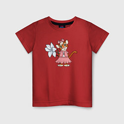 Футболка хлопковая детская Тигрица с цветком, цвет: красный