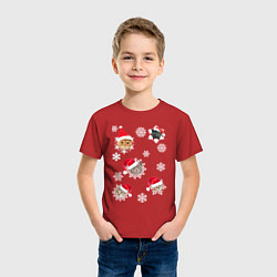 Футболка хлопковая детская Новогодние Коты в Шапках, цвет: красный — фото 2