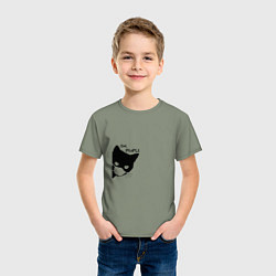 Футболка хлопковая детская Кот в маске, цвет: авокадо — фото 2
