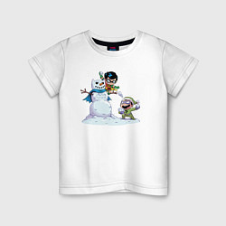 Детская футболка Робин и Загадочник играют в снежки