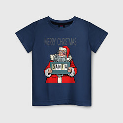 Футболка хлопковая детская Merry Christmas: Санта с синяком, цвет: тёмно-синий