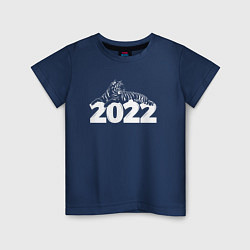 Футболка хлопковая детская Новогодний тигр 2022 White, цвет: тёмно-синий