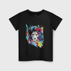 Детская футболка Лев в цветах и перьях