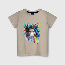 Детская футболка Лев в цветах и перьях