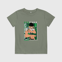 Футболка хлопковая детская Ван-Пис One Piece, Зоро Ророноа Zoro Roronoa с над, цвет: авокадо