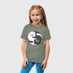 Футболка хлопковая детская Коты инь янь 01, цвет: авокадо — фото 2