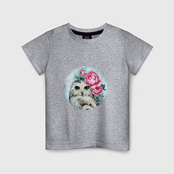 Детская футболка Полярная сова с цветами Акварель