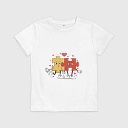 Футболка хлопковая детская Влюбленная пара - пазлы, цвет: белый