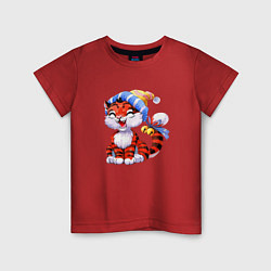 Футболка хлопковая детская Зимний тигренок в шапке, цвет: красный