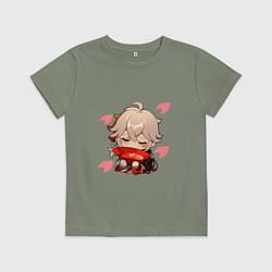 Детская футболка Маленький Казуха ест геншин импакт