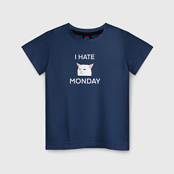 Детская футболка I hate monday текст с котом