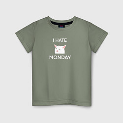 Детская футболка I hate monday текст с котом