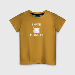 Детская футболка I hate monday текст с котом