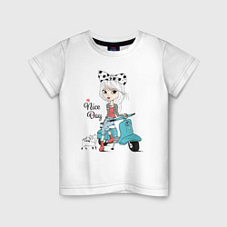 Детская футболка Девчонка на скутере с котом