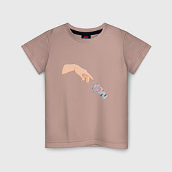 Детская футболка Сотворение Адама и серая лапка котика