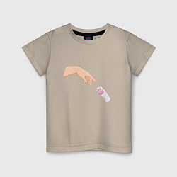 Детская футболка Сотворение Адама и белая лапка котика