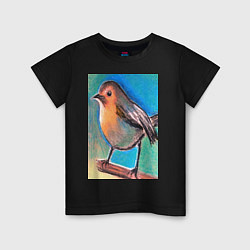 Детская футболка Рисунок пастелью птица синица