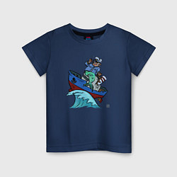 Футболка хлопковая детская Капитан-русалка и бот, цвет: тёмно-синий