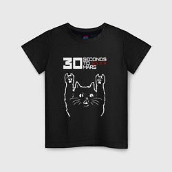 Футболка хлопковая детская 30 Seconds to Mars Рок кот, цвет: черный