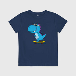Футболка хлопковая детская Динозавр скейтбордист, цвет: тёмно-синий