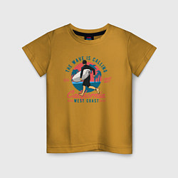 Футболка хлопковая детская Лето и серфинг, цвет: горчичный