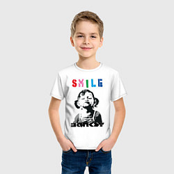 Футболка хлопковая детская BANKSY SMILE девочка улыбается, цвет: белый — фото 2