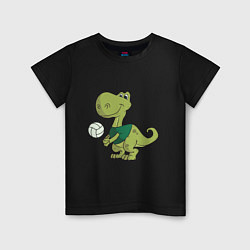 Футболка хлопковая детская Volleyball Dinosaur, цвет: черный