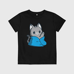 Футболка хлопковая детская Кот в одеяле, цвет: черный