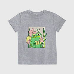 Футболка хлопковая детская ЛЯГУШКА ЗА КНИГОЙ, цвет: меланж