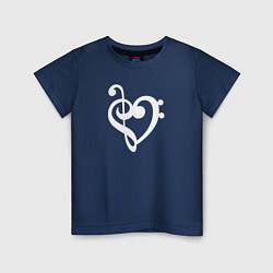 Футболка хлопковая детская Сердце Скрипичный и Басовый Ключи, цвет: тёмно-синий