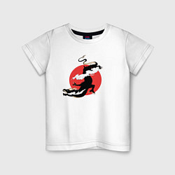 Детская футболка Чёрный дракон на фоне красного солнца