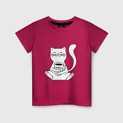 Детская футболка Белый кот с кофе