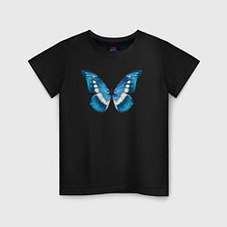 Футболка хлопковая детская Blue butterfly синяя бабочка, цвет: черный