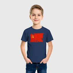 Футболка хлопковая детская Рваный флаг СССР, цвет: тёмно-синий — фото 2
