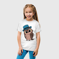 Футболка хлопковая детская Совушка в шляпке, цвет: белый — фото 2