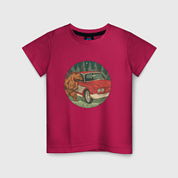 Детская футболка Медведь и машина в лесу