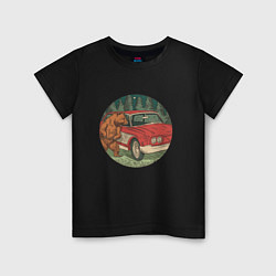 Детская футболка Медведь и машина в лесу
