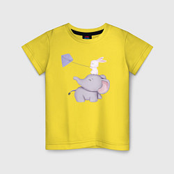 Детская футболка Милый Слонёнок и Кролик Играют С Воздушным Змеем