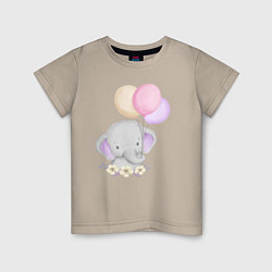 Детская футболка Милый Слонёнок Играет С Воздушными Шариками