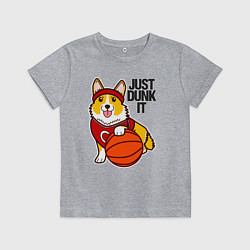 Футболка хлопковая детская JUST DUNK IT корги, цвет: меланж