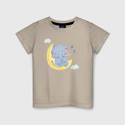 Детская футболка Милый Слонёнок Сидит На Месяце Играя На Флейте