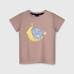 Детская футболка Милый Слонёнок На Облаке Со Звездами