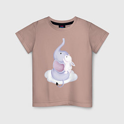 Детская футболка Милый Слонёнок и Крольчонок Смотрят Вверх